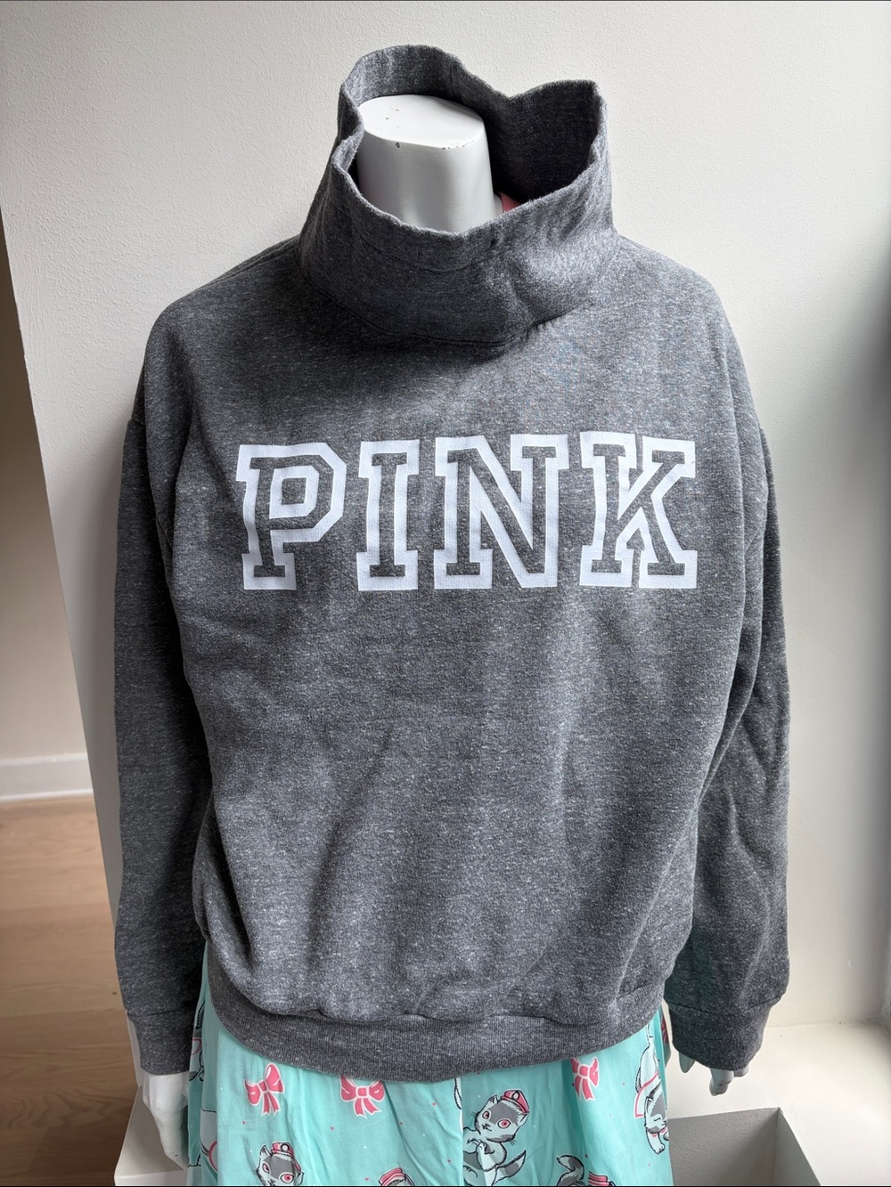 PINK Victoria's Secret Gray Funnel Neck Sweatshirt with White Logo